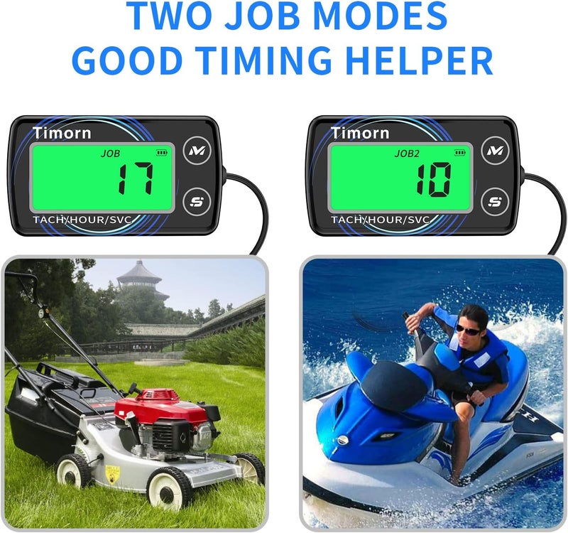Timorn Small Engine Tachometer Hour Meter: Digital Inductive Waterproof Tiny Tach Meter & RPM Meter & HR Meter for Dirt Bike | Chainsaw | Lawn Mower | Generator Motorcycle Boat Marine Outboard - Image 2
